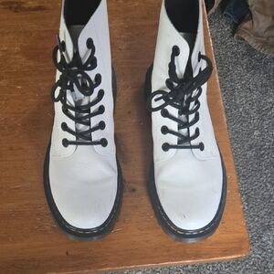 White Lace-Up Combat Boots